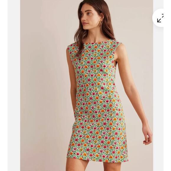New! Boden Sleeveless Jersey Shift Dress Green, Enchanting Bloom, Size 6r